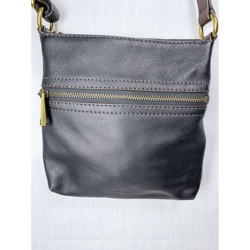 Fossil Voyager Leather Crossbody Bag Black Pebbled‎ Cowhide 8x8 Minimalist